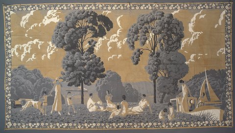 André Édouard Marty “La Vie au grand air” printed cotton tabby wall hanging, 1925