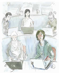 Illustration of students on laptops
