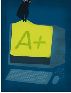 Illustration of a computer with A+ written on a sheet on it