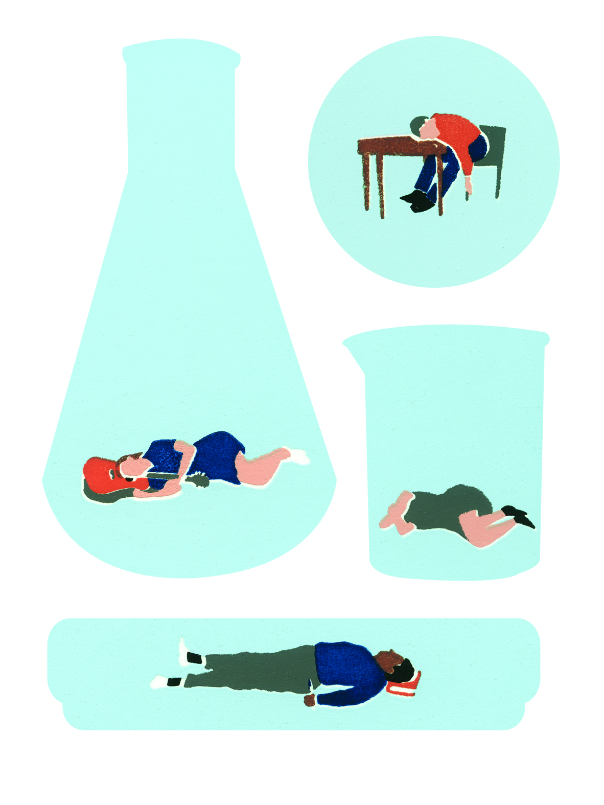 Illustration of people sleeping in test tubes