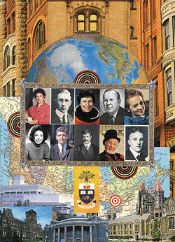Illustration and photos of UofT alumni who contributed to Canada