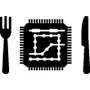 Illustration of a knife and fork with a computer chip as a plate.