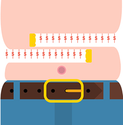 Illustration of a man's waist with a tape measure around it.