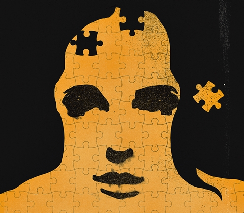 Illustration of a face made of puzzle pieces.
