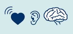 Illustration of a heart, ear, and brain.