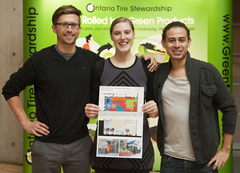 U of T landscape architecture students Gregory Bunker, Jessica Wagner and Daniel Garcia Marquez hold their winning design