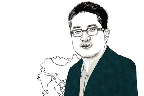 Illustration of Joseph Wong with a world map in the background