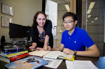 Librarian Jacqueline Whyte Appleby and student Tony Ding.
