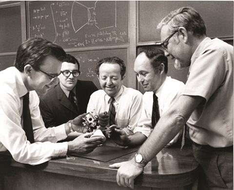 Photo of NASA team: Professors Phil Sullivan, Rod Tennyson, Irving Glass, Barry French, and Ben Etkin.