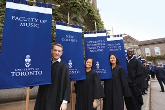 Students with U of T's first gonfalons.