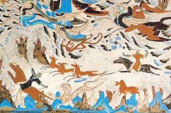 Detail, north side of the gabled ceiling, Mogao Cave 249, Dunhuang. From Dunhuang Research Institute of Cultural Relics ed., Zhongguo Shiku: Dunhuang Mogaoku, vol. 1 (Fig. 107, Wenwu Press, 1982)