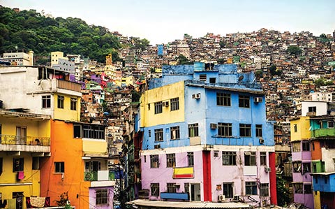 Photo of run-down residential buildings and overcrowded housing in Brazil