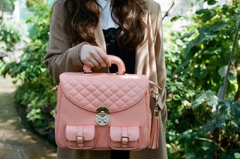 Photo of a pink, leather bag
