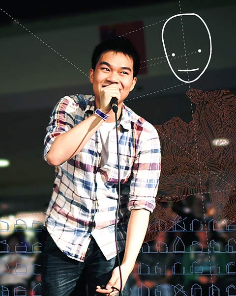 Photo of Jonathan Sun speaking into a microphone