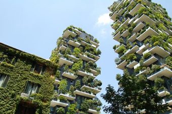 Photo of the Bosco Verticale displaying different levels of balconies with trees and plants growing