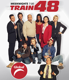 Lee, standing third from left, with the cast of Global TV's Train 48.
