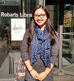 Photo of Marie Song outside Robarts Library