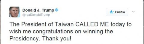A tweet from Donald Trump about Taiwan
