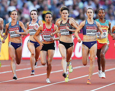 Photo of Gabriela Stafford running in a race at the World Championships in London.