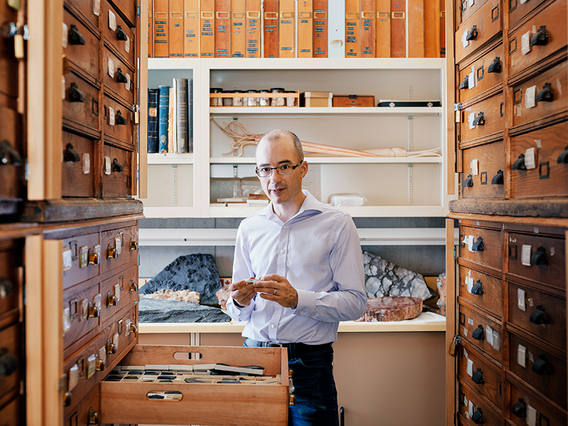 Prof. J.B. Caron of ecology and evolutionary biology in his lab at the Royal Ontario Museum