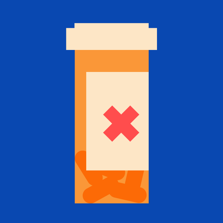 An illustration of a bottle of pills with an x on it