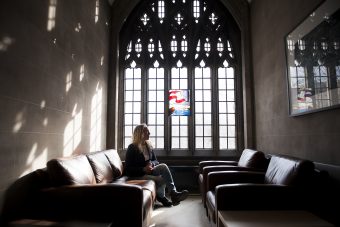 Rebecca Wittmann, UTM's chair of Historical Studies, poses for a portrait at Emmanuel College on the University of Toronto Campus in Toronto on Friday January 25, 2019. Photo by Marta Iwanek for U of T Magazine.