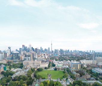 Aerial photo of St. George Campus and the Toronto skyline