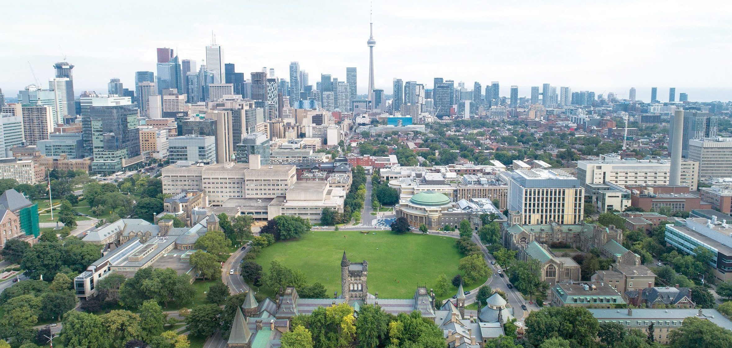 Aerial photo of University of Toronto's three campuses