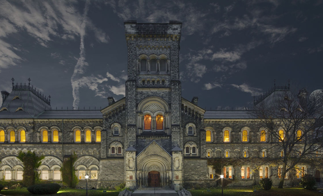University College at the University of Toronto lit up at night
