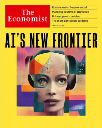 Cover of the June 11, 2022 issue of The Economist, "AI's New Frontier," with an illustration of an android's head
