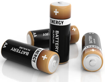 Four alkaline AA batteries