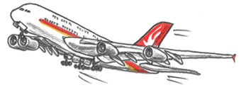 Graphite illustration of an airliner in flight
