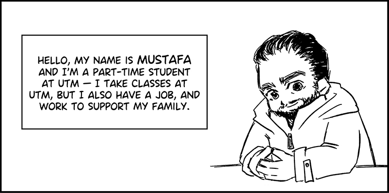 Comic strip panel showing a bearded, young man and the text, 