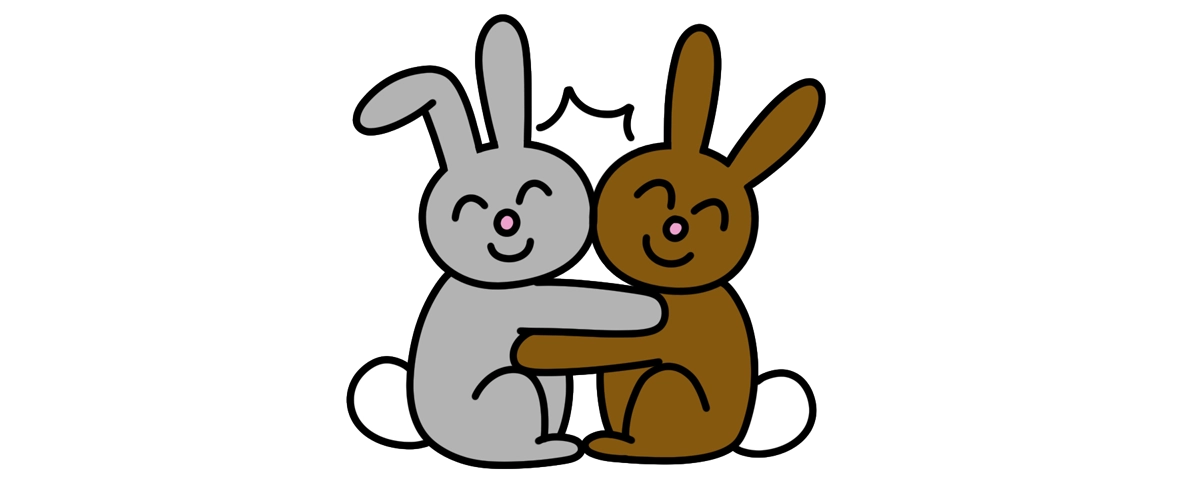 Digital illustration of two bunnies hugging