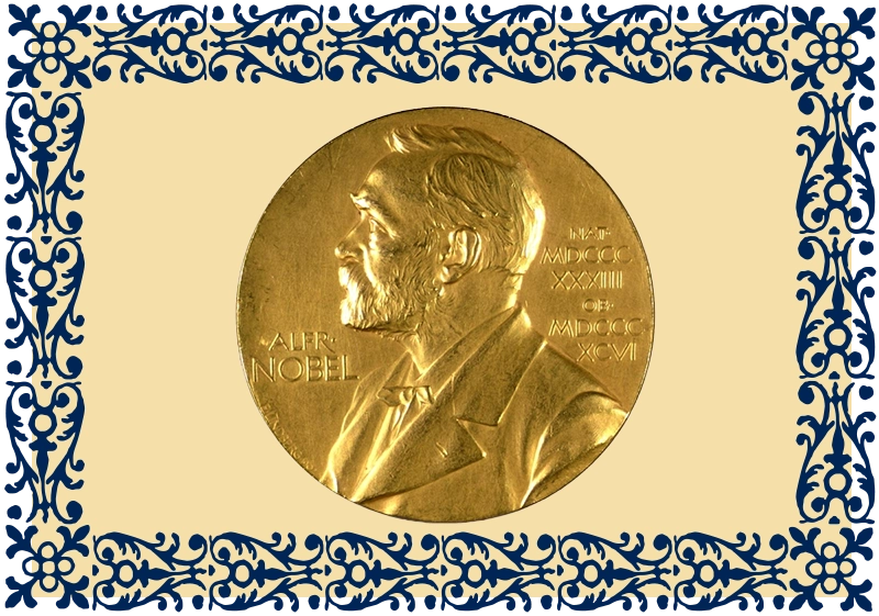 Close-up of a round, gold medal featuring a side portrait of a bearded man, with a name and roman numerals engraved on the surface