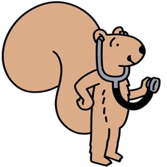 Digital illustration of a squirrel wearing a stethoscope, listening