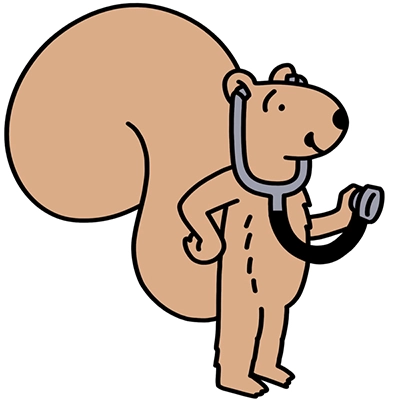 Digital illustration of a squirrel wearing a stethoscope, listening